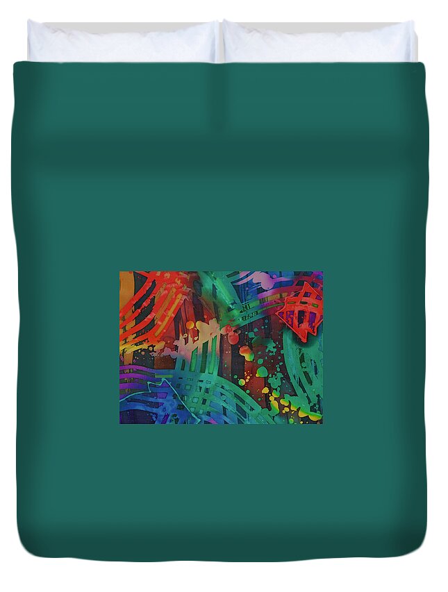 Abstract Duvet Cover featuring the painting Squares And Other Shapes 2 by Barbara Pease