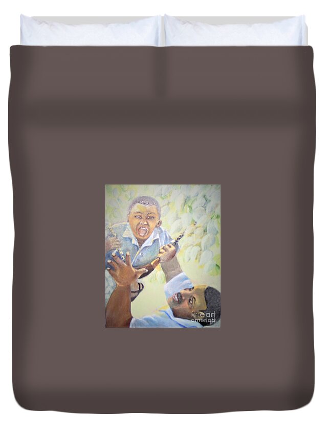 African-american Duvet Cover featuring the painting Squeals of Joy by Saundra Johnson