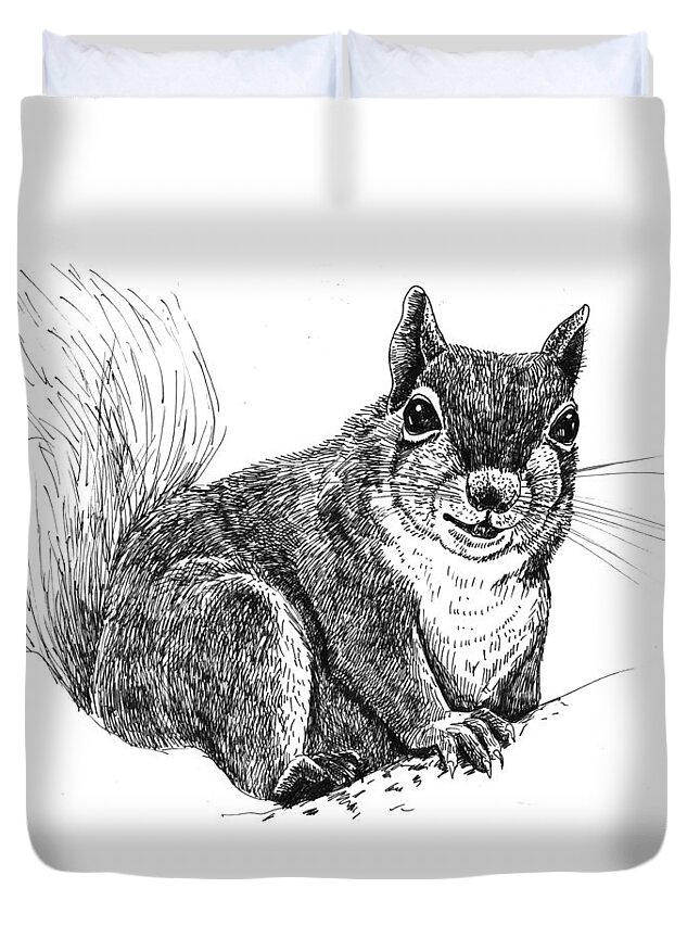 Animal Duvet Cover featuring the painting Squirrel drawing by Katerina Kirilova