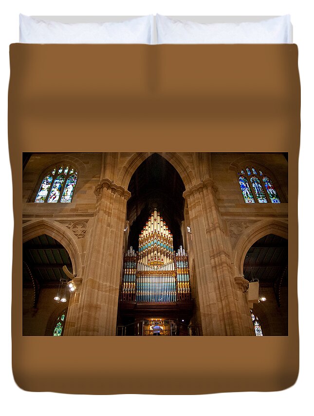 Pipe Organ Duvet Cover featuring the photograph St Andrew's Cathedral Sydney by Jenny Setchell