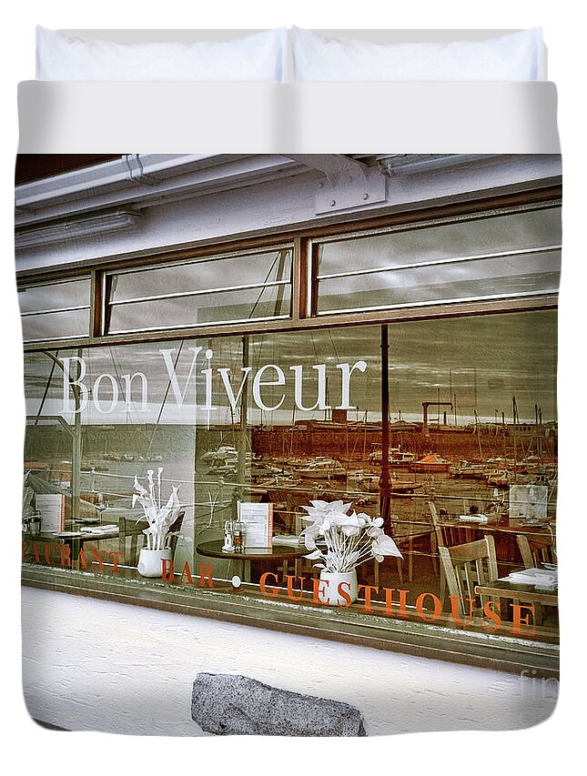 Jersey Duvet Cover featuring the photograph St. Aubin harbor reflections - faux color IR by Izet Kapetanovic