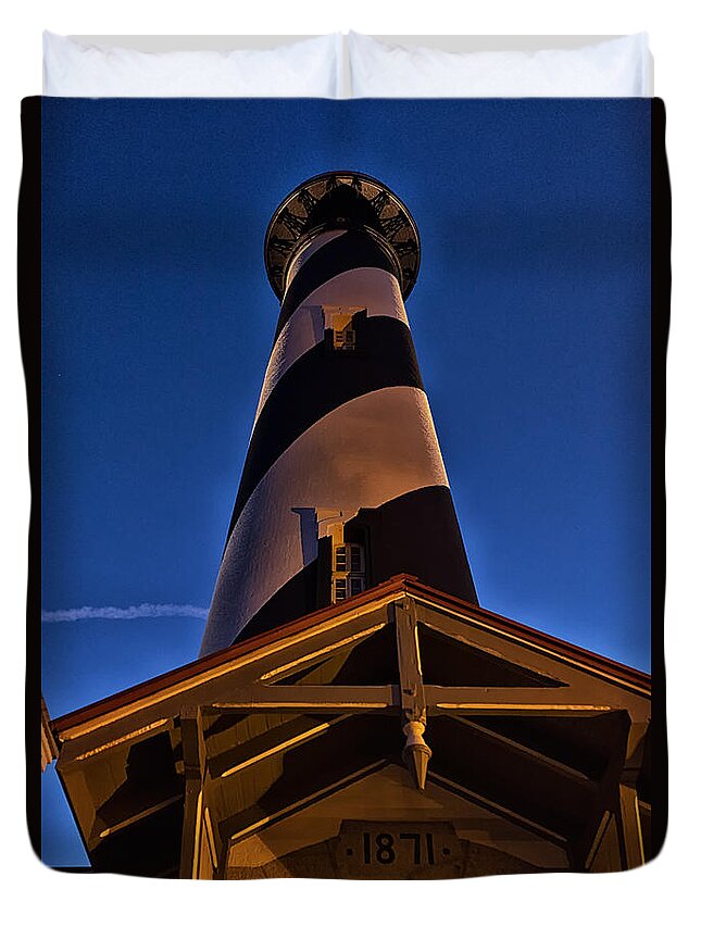 St. Augustine Duvet Cover featuring the photograph St. Augustine Lighthouse at Night by Joseph Desiderio