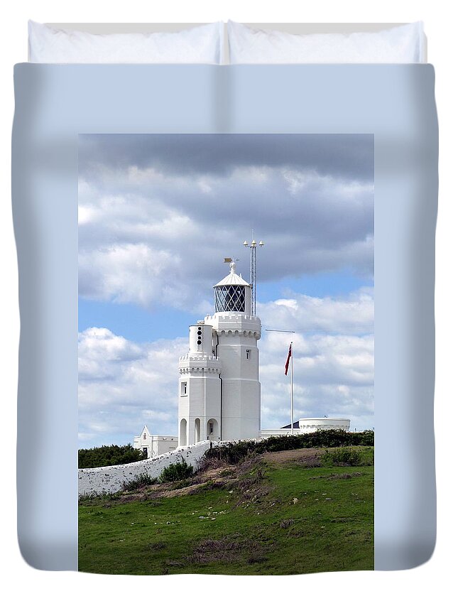 Lighthouse St. Catherine Duvet Cover featuring the photograph St. Catherine's Lighthouse on the Isle of Wight by Carla Parris