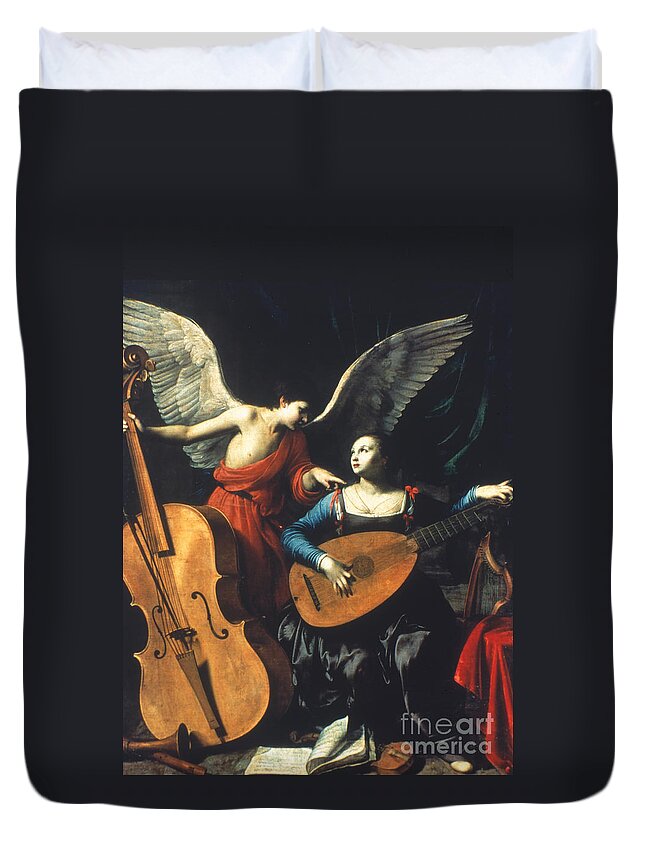 1600 Duvet Cover featuring the painting St. Cecilia And The Angel by Granger