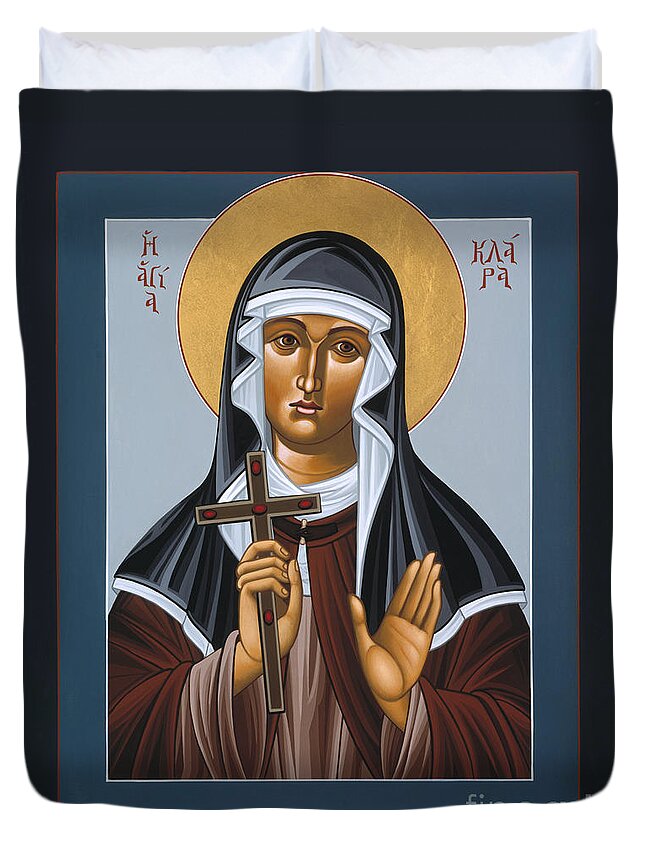 St Clare Holding The Jewelled Cross Duvet Cover featuring the painting St Clare Holding the Jewelled Cross 041 by William Hart McNichols