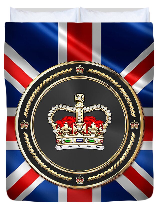 St Edward S Crown British Royal Crown Over U K Flag Duvet Cover