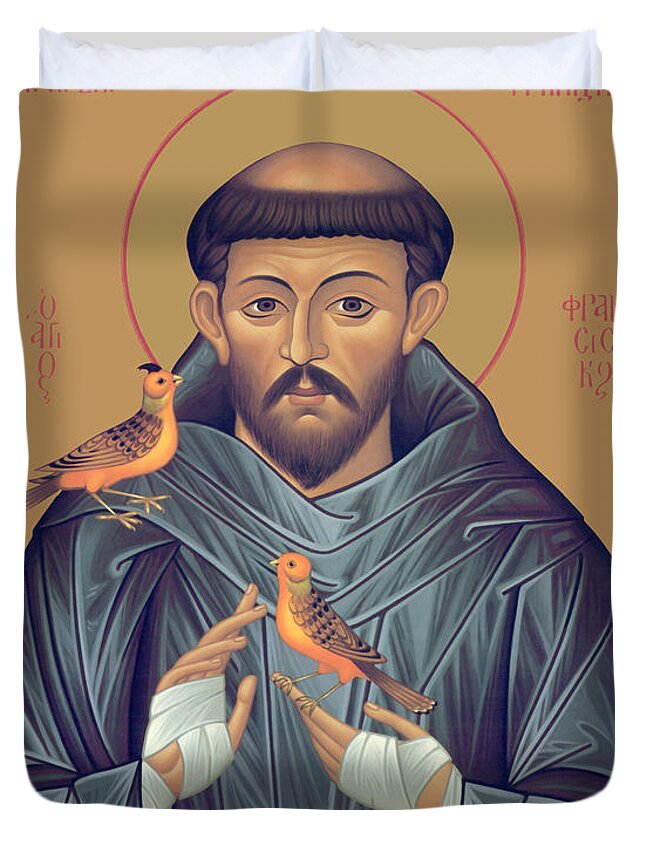 St. Francis Of Assisi Duvet Cover featuring the painting St. Francis of Assisi - RLFOB by Br Robert Lentz OFM