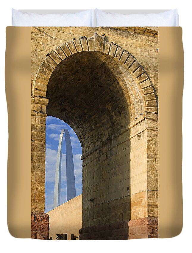 Arch Duvet Cover featuring the photograph St Louis Arch and Eads Bridge  by Garry McMichael