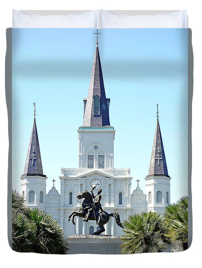 St. Louis Cathedral Duvet Cover featuring the photograph St. Louis Cathedral from Jackson Square by Robert Meyers-Lussier