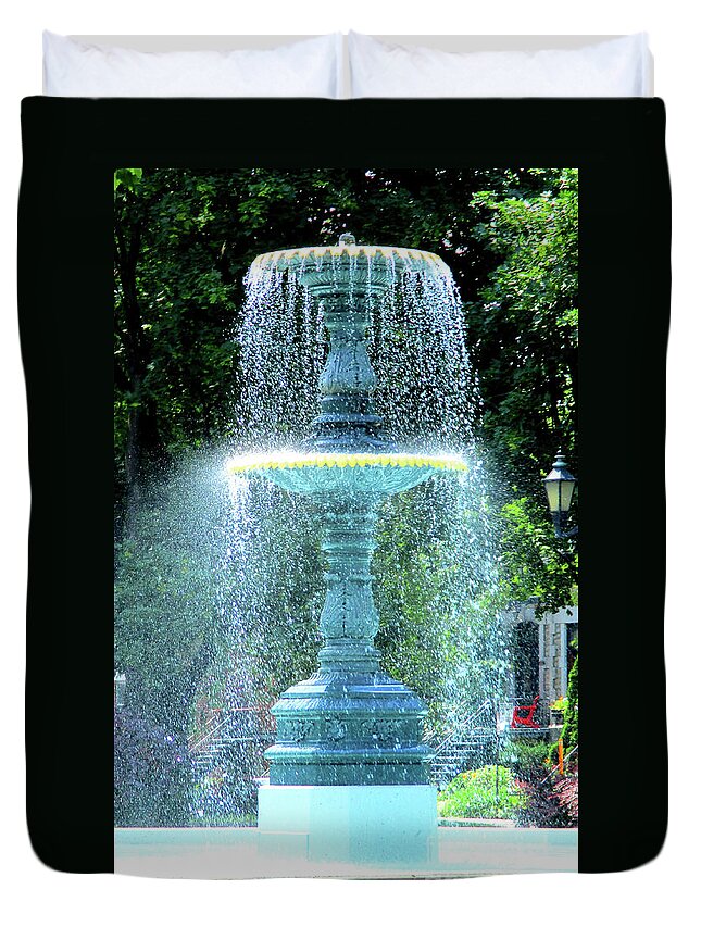 Montreal Duvet Cover featuring the photograph St Louis Square Fountain by Randall Weidner
