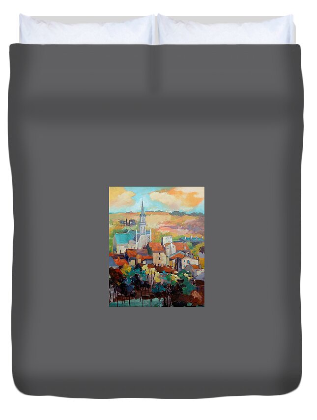  Duvet Cover featuring the painting St loup sur Thoeut river by Kim PARDON