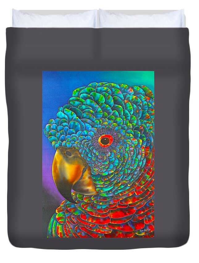  Duvet Cover featuring the painting St. Lucian Parrot - Exotic Bird by Daniel Jean-Baptiste