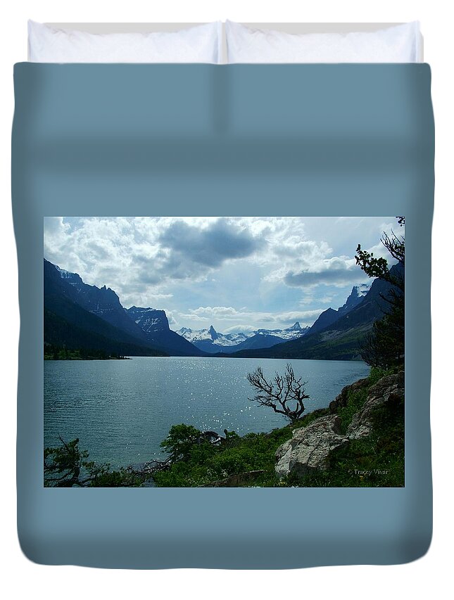 St Mary Lake Duvet Cover featuring the photograph St Mary Lake, Incoming Storm by Tracey Vivar