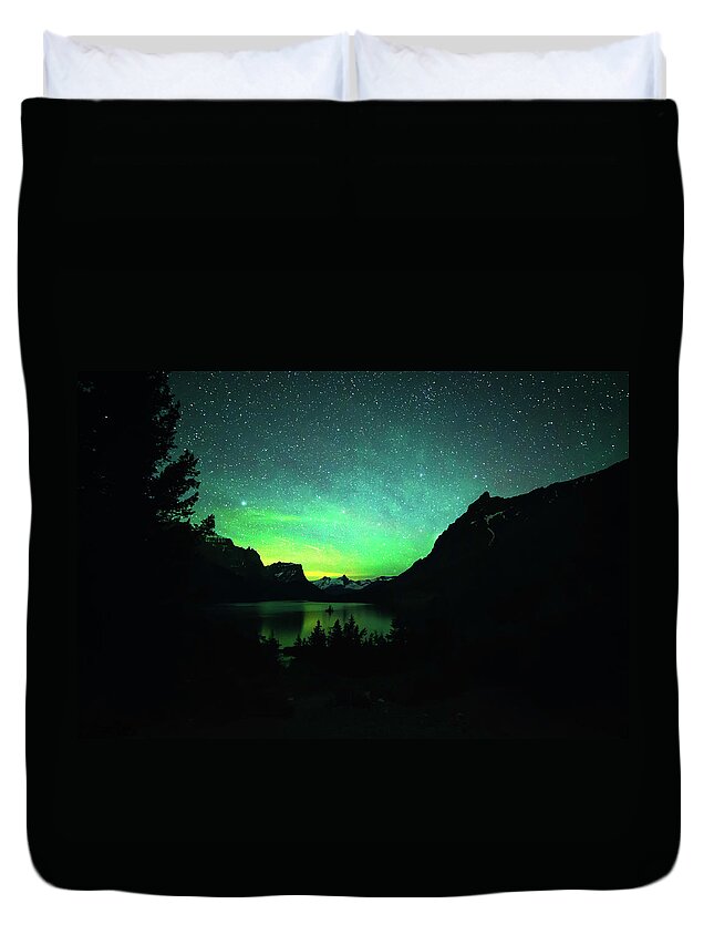 Starry Duvet Cover featuring the photograph Mystical St Marys Lake by Bryan Moore