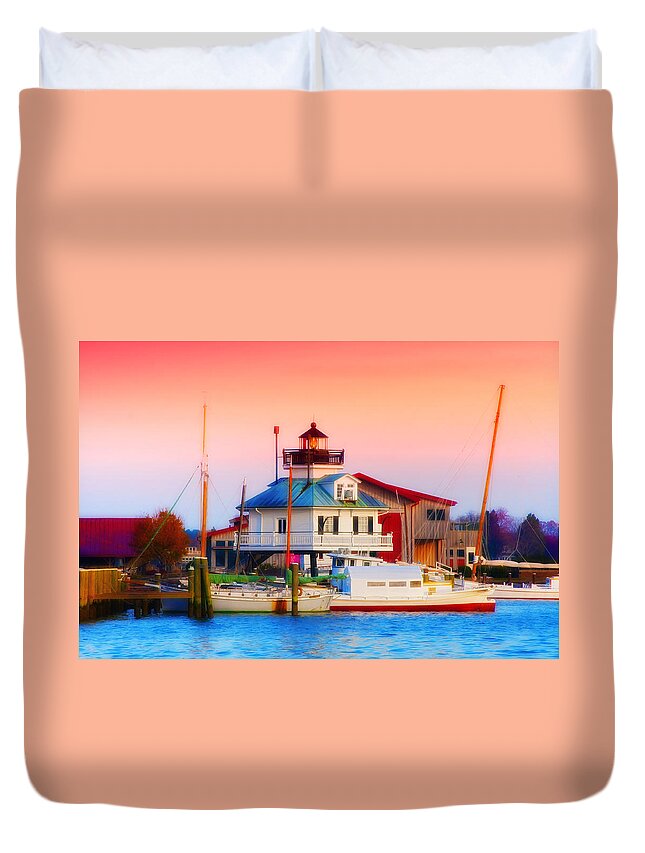 St. Michaels Duvet Cover featuring the photograph St. Michael's Lighthouse by Bill Cannon