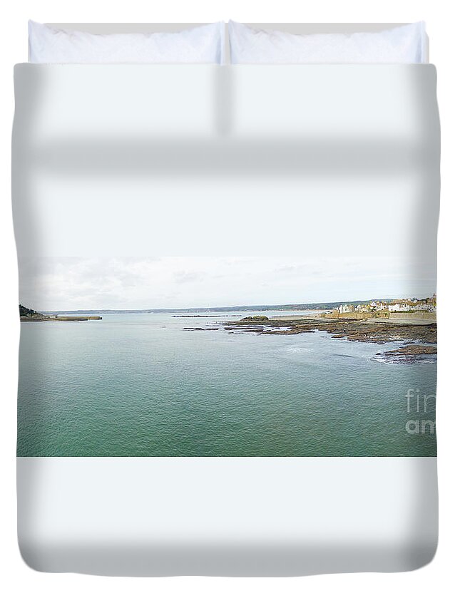 St Michaels Mount Duvet Cover featuring the photograph St Michaels Mount bay aerial by Steev Stamford