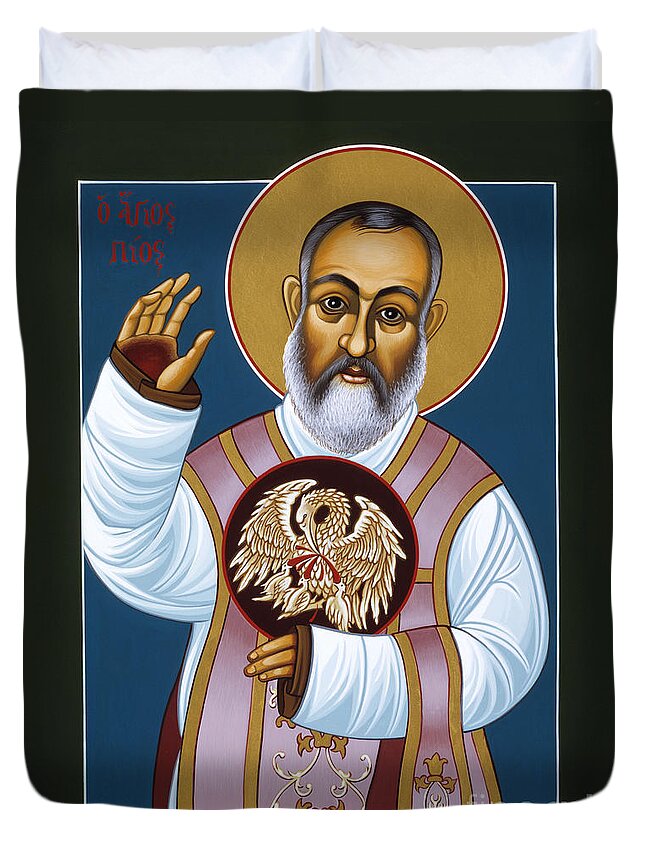St Padre Pio Mother Pelican Duvet Cover featuring the painting St Padre Pio Mother Pelican 047 by William Hart McNichols