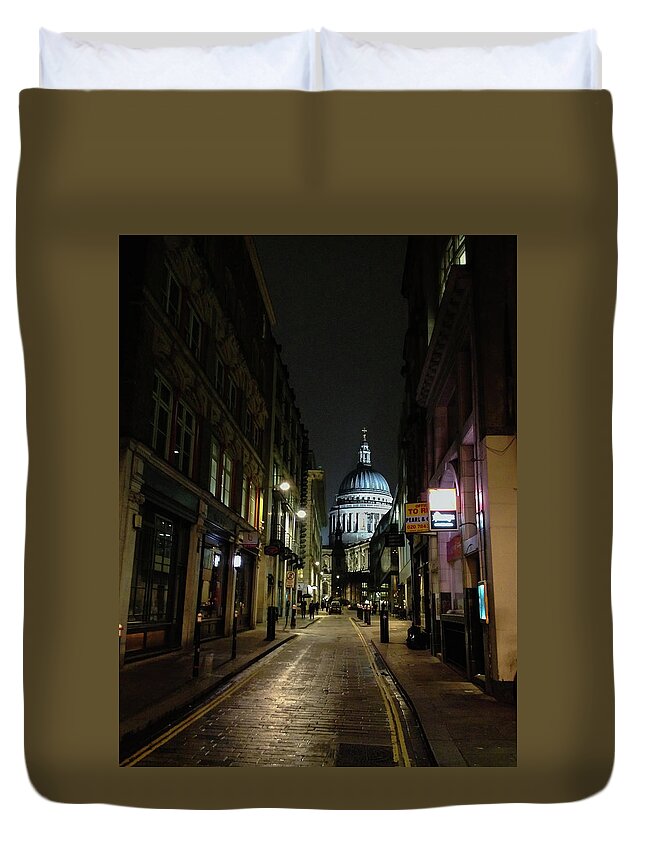 Cathedral Duvet Cover featuring the photograph St. Pauls by Night by Geoff Smith