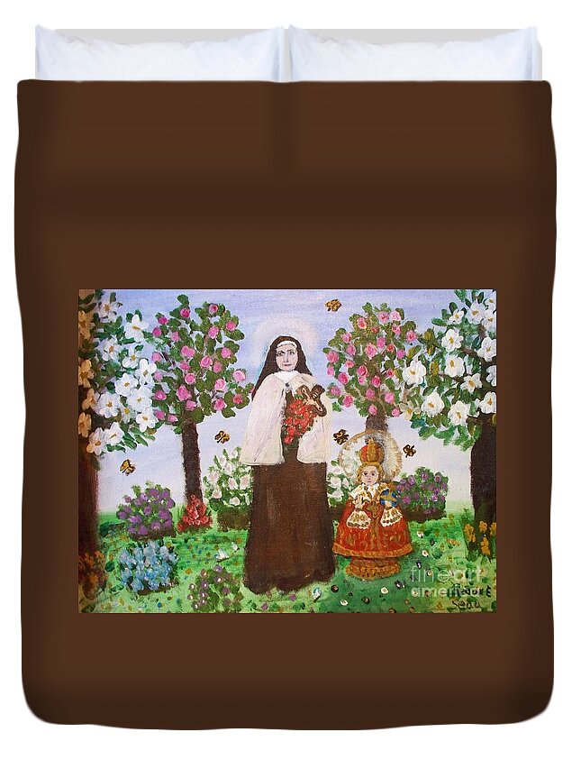 St. Therese And The Infant Jesus Duvet Cover featuring the painting St. Therese and The Infant Jesus by Seaux-N-Seau Soileau