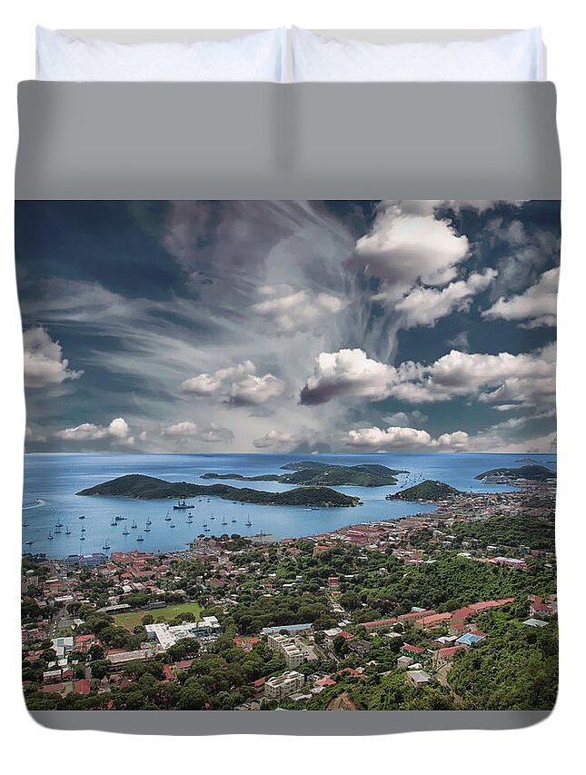 Amalie Duvet Cover featuring the photograph St Thomas Bay from Mountains by Darryl Brooks