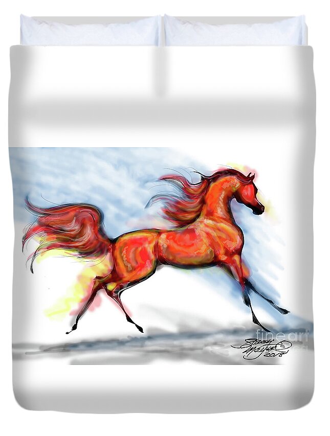Arabian Horse Drawing Duvet Cover featuring the digital art Staceys Arabian Horse by Stacey Mayer