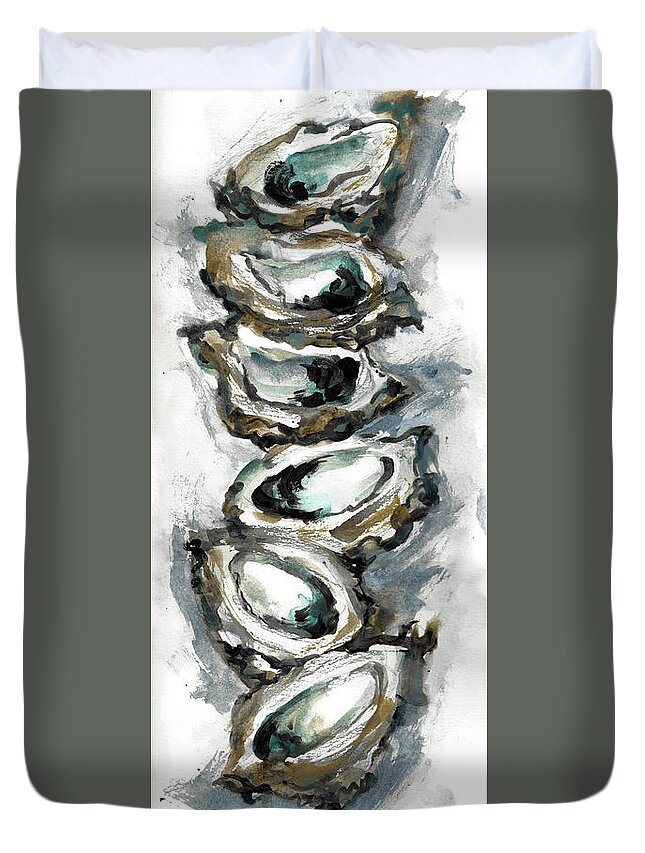 Louisiana Seafood Duvet Cover featuring the painting Stack of Six oysters on the half shell by Francelle Theriot