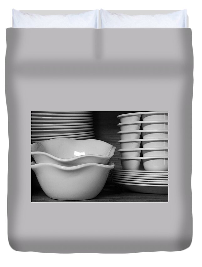 Dish Duvet Cover featuring the photograph Stacked by Lyle Hatch