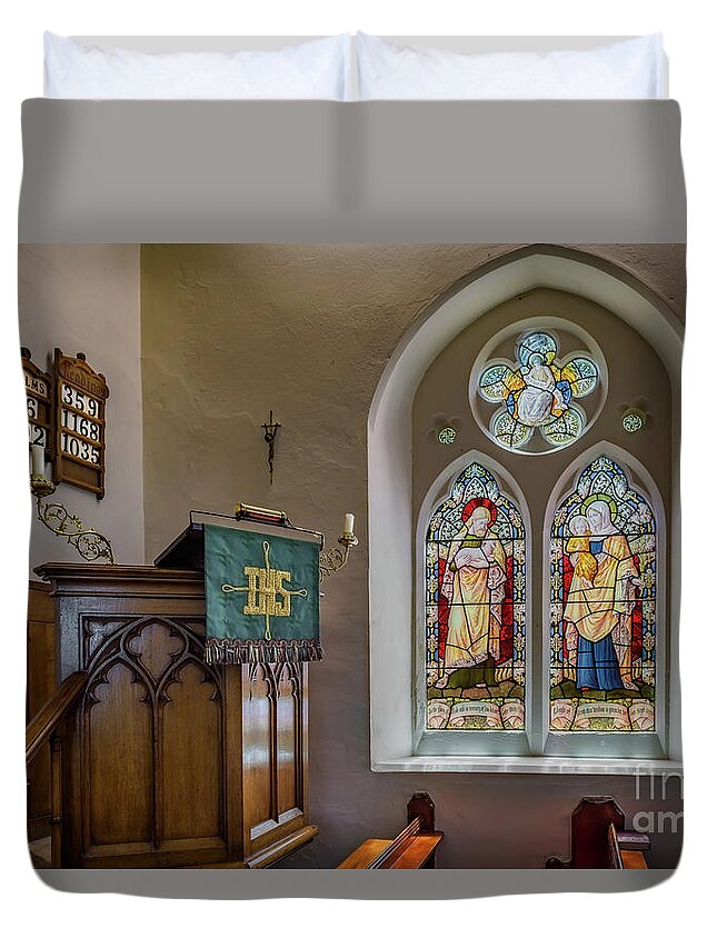 Chapel Duvet Cover featuring the photograph Stained Glass UK by Adrian Evans