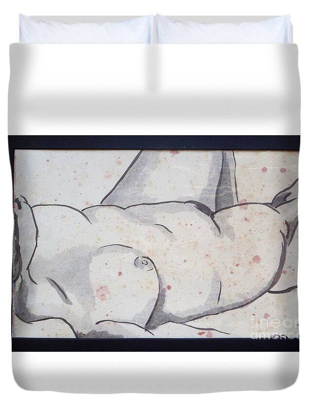 Nude Duvet Cover featuring the drawing Stained by M Bellavia