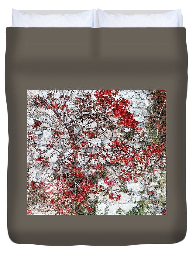 Red Duvet Cover featuring the photograph Stained Wall by Tiffany Marchbanks