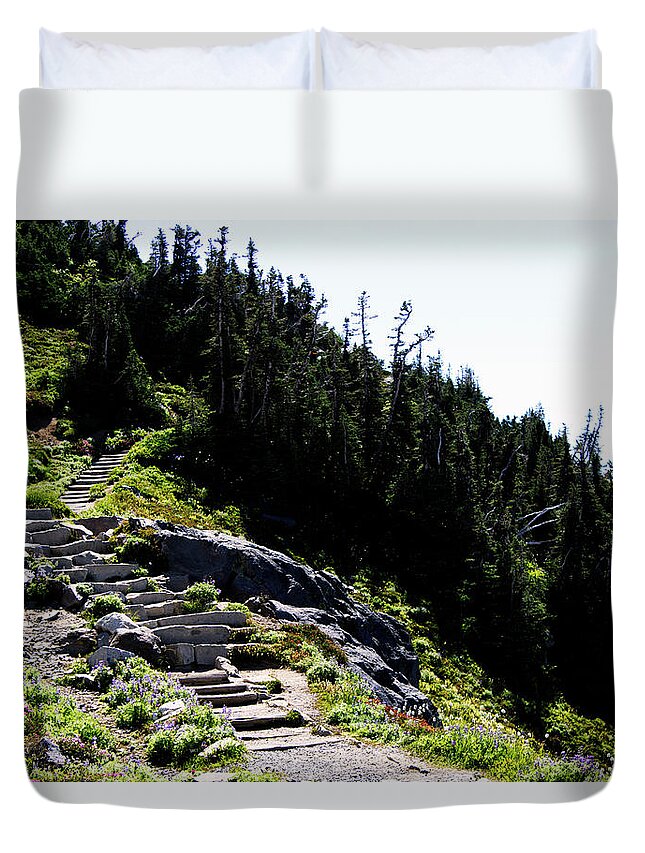 Mount Rainier Duvet Cover featuring the photograph Stairs Along Skyline Trail by Edward Hawkins II