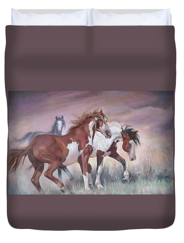 Equine Art Duvet Cover featuring the painting Standing Ground by Karen Kennedy Chatham