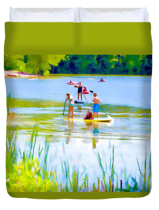 Standup Paddleboarding Duvet Cover featuring the painting Standup Paddleboarding 3 by Jeelan Clark