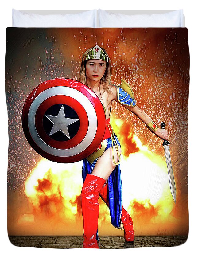 Captain America Duvet Cover featuring the photograph Star Spangled Hero by Jon Volden