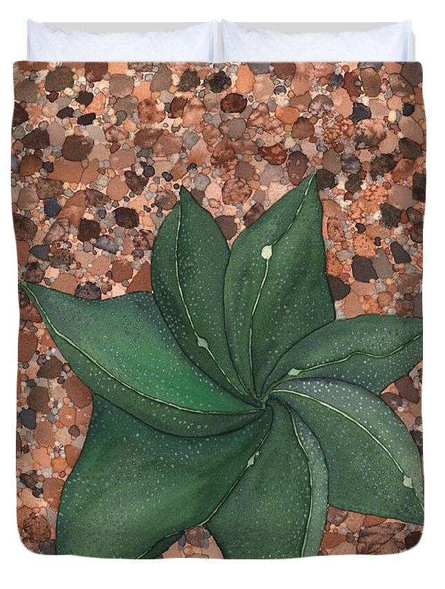 Succulent Duvet Cover featuring the painting Star Succulent by Hilda Wagner
