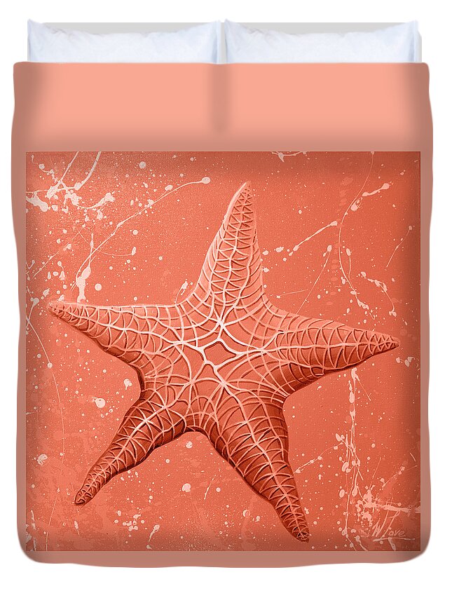 Starfish Duvet Cover featuring the painting Starfish in Pink by William Love