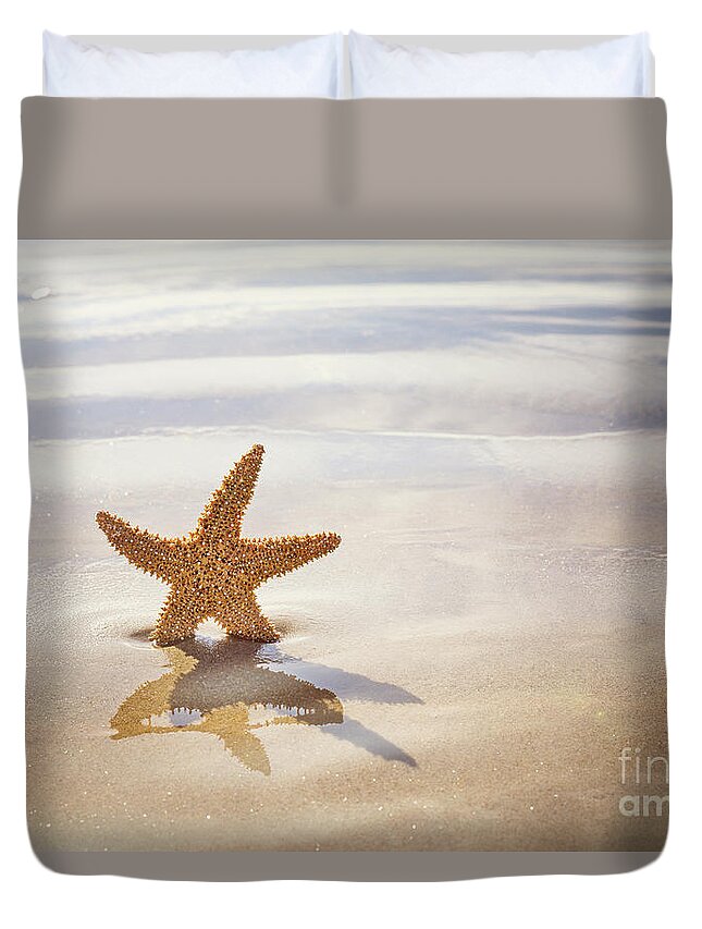 Starfish Duvet Cover featuring the photograph Starfish on the beach by Jane Rix