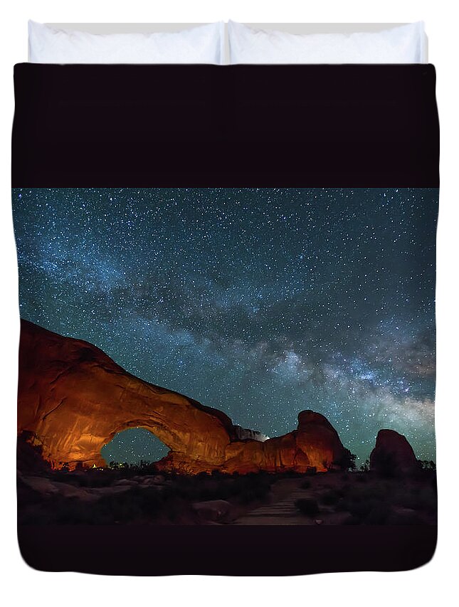 Arches National Park Duvet Cover featuring the photograph Starry Night at North Window Rock by Brenda Jacobs