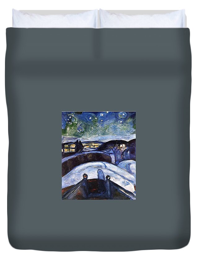 Starry Night - Edvard Munch Duvet Cover featuring the painting Starry night by MotionAge Designs