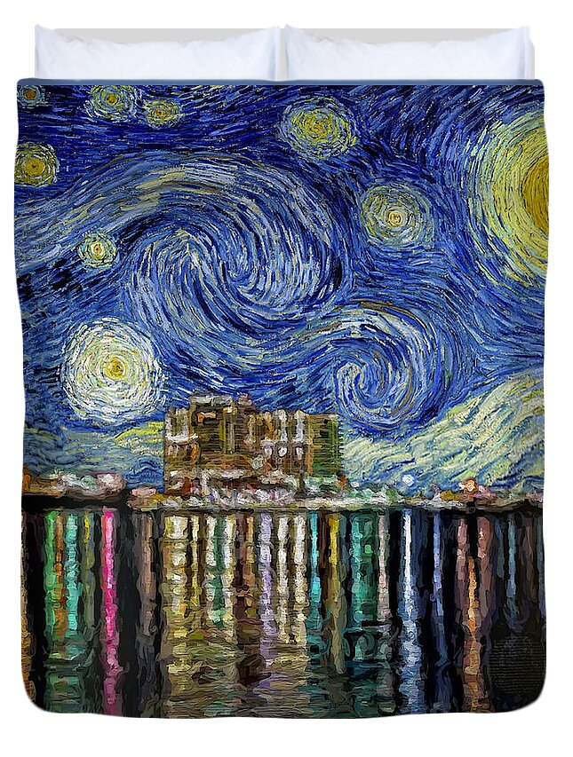 Star Duvet Cover featuring the painting Starry Night In Destin by Walt Foegelle
