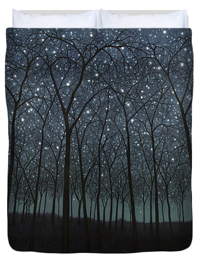 Stars Duvet Cover featuring the painting Starry Trees by James W Johnson