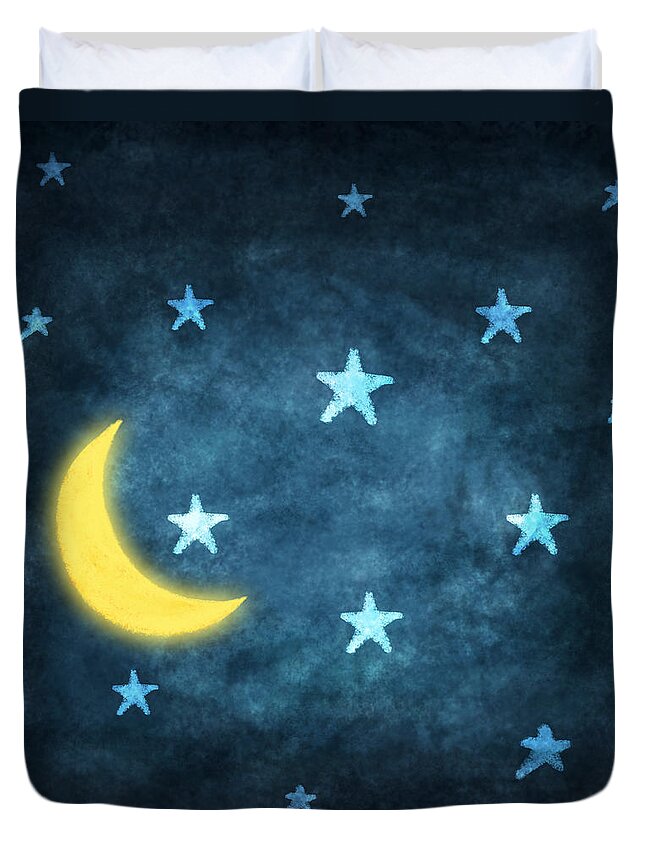 Art Duvet Cover featuring the photograph Stars And Moon Drawing With Chalk by Setsiri Silapasuwanchai