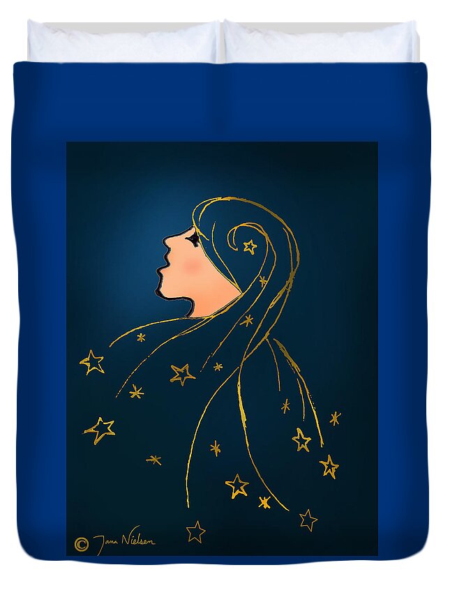 Girl Duvet Cover featuring the photograph Stars in Her Hair by Jana Nielsen