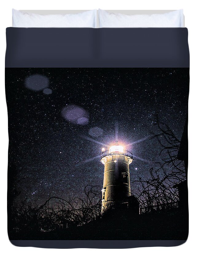 #jefffolger Duvet Cover featuring the photograph Stars over Nobska lighthouse by Jeff Folger