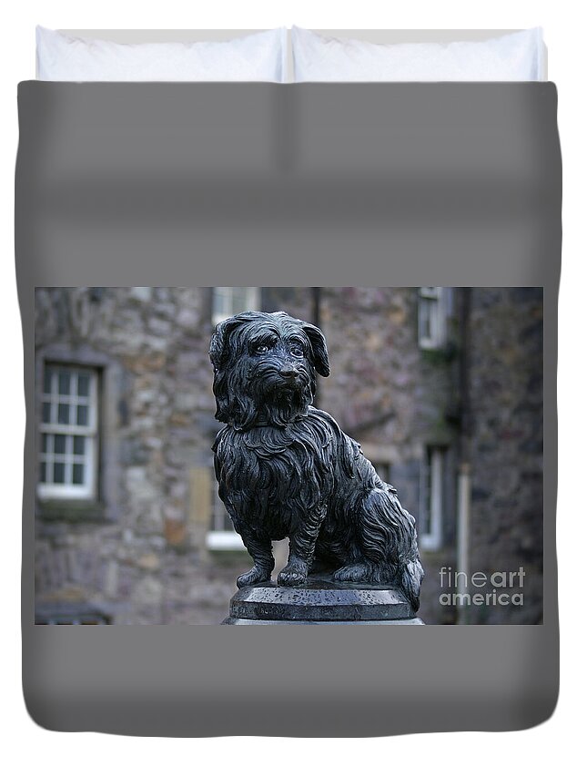 Statue Duvet Cover featuring the photograph Statue of Greyfriars Bobby in Edinburgh by David Birchall