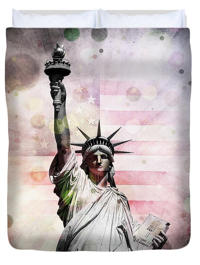 Graphic Design Duvet Cover featuring the digital art Statue of Liberty by Phil Perkins