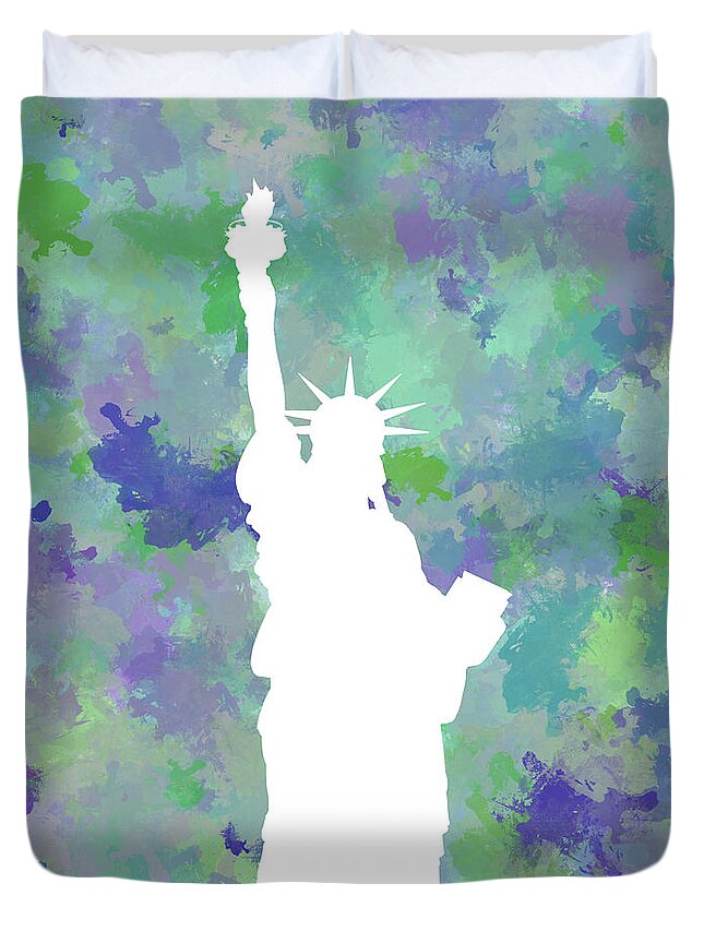 Liberty Duvet Cover featuring the digital art Statue of Liberty Silhouette by Phil Perkins
