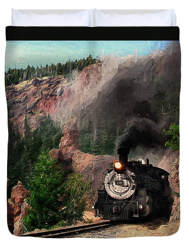 Steam Train Duvet Cover featuring the photograph Steam Through the Rock Formations by Ken Smith