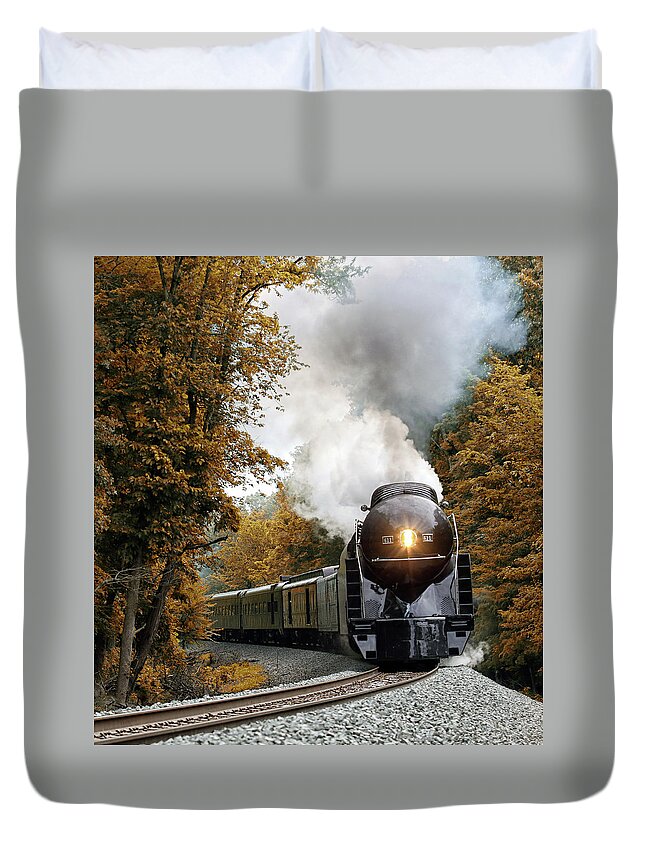 611 Steam Engine Duvet Cover featuring the photograph Steaming Curve by Art Cole