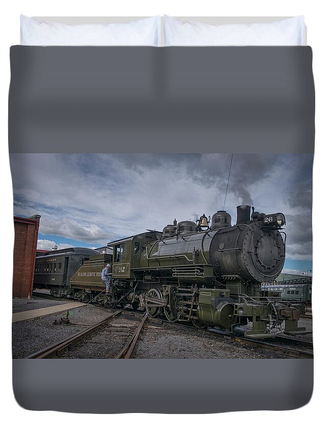 Railroad Tracks Duvet Cover featuring the photograph Steamtown locomotive 26 at Scranton PA 1 by Jim Pearson